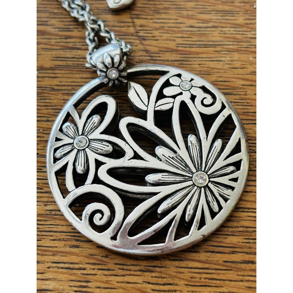 Brighton Reversible Flower Pendant Necklace Crystals Vintage - Picture 2 of 6